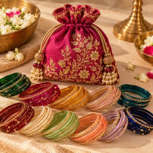 Embroidered Silk Potli Bag with Bangles Favor