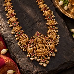 Antique Matte Finish Temple Lakshmi Haram